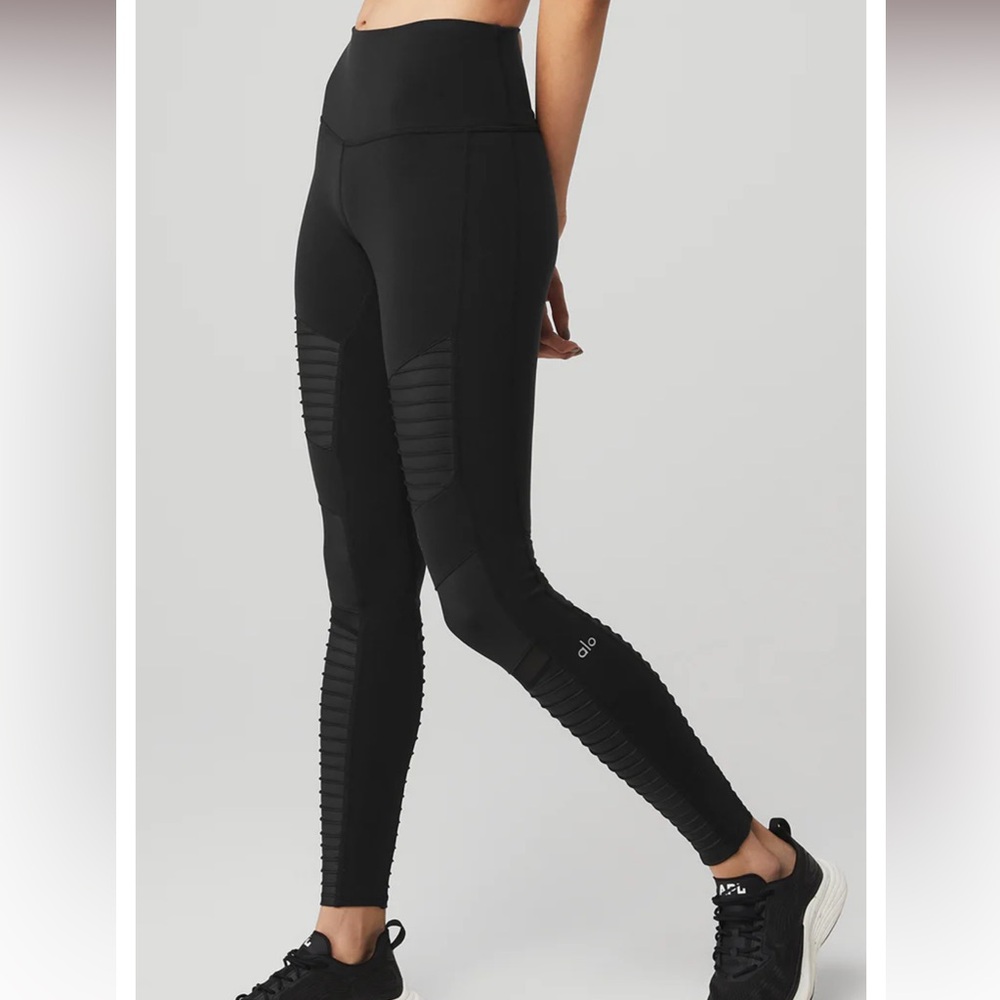 Alo Yoga Moto Leggings Women's XS Black High-Waist Skinny Leg Activewear EUC